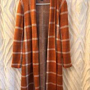 Ann Taylor Orange Plaid Cardigan
